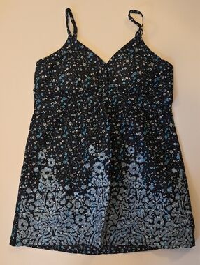 Life Energy Intelligence Babydoll Black Blue Floral Tank Top Junior L (11-13)
